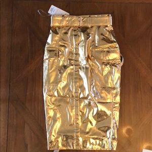 House of CB Kassiana Gold Vegan Leather Skirt